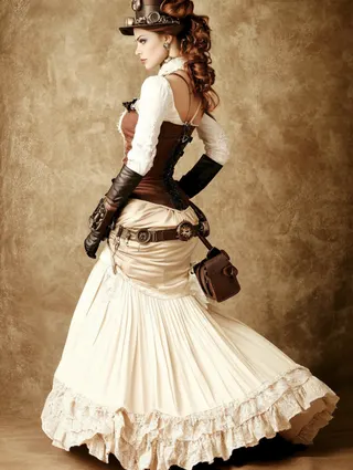 steampunk fashion woman with white dress and hat