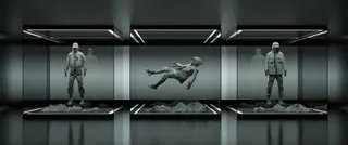 virtual fashion figures in glass cubes