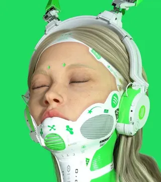 Neon cyberpunk female face mask green