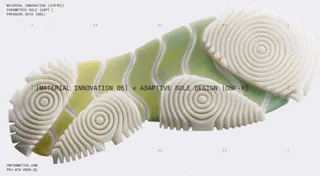 footwear innovation, material design, green and beige sole