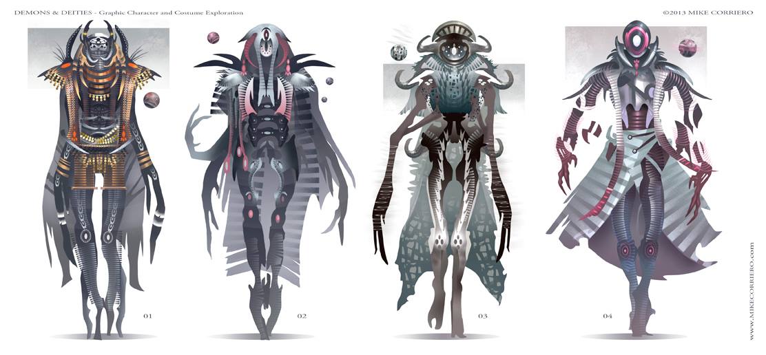 Concept art fashion characters in drawings by Mike Corriero concept artist